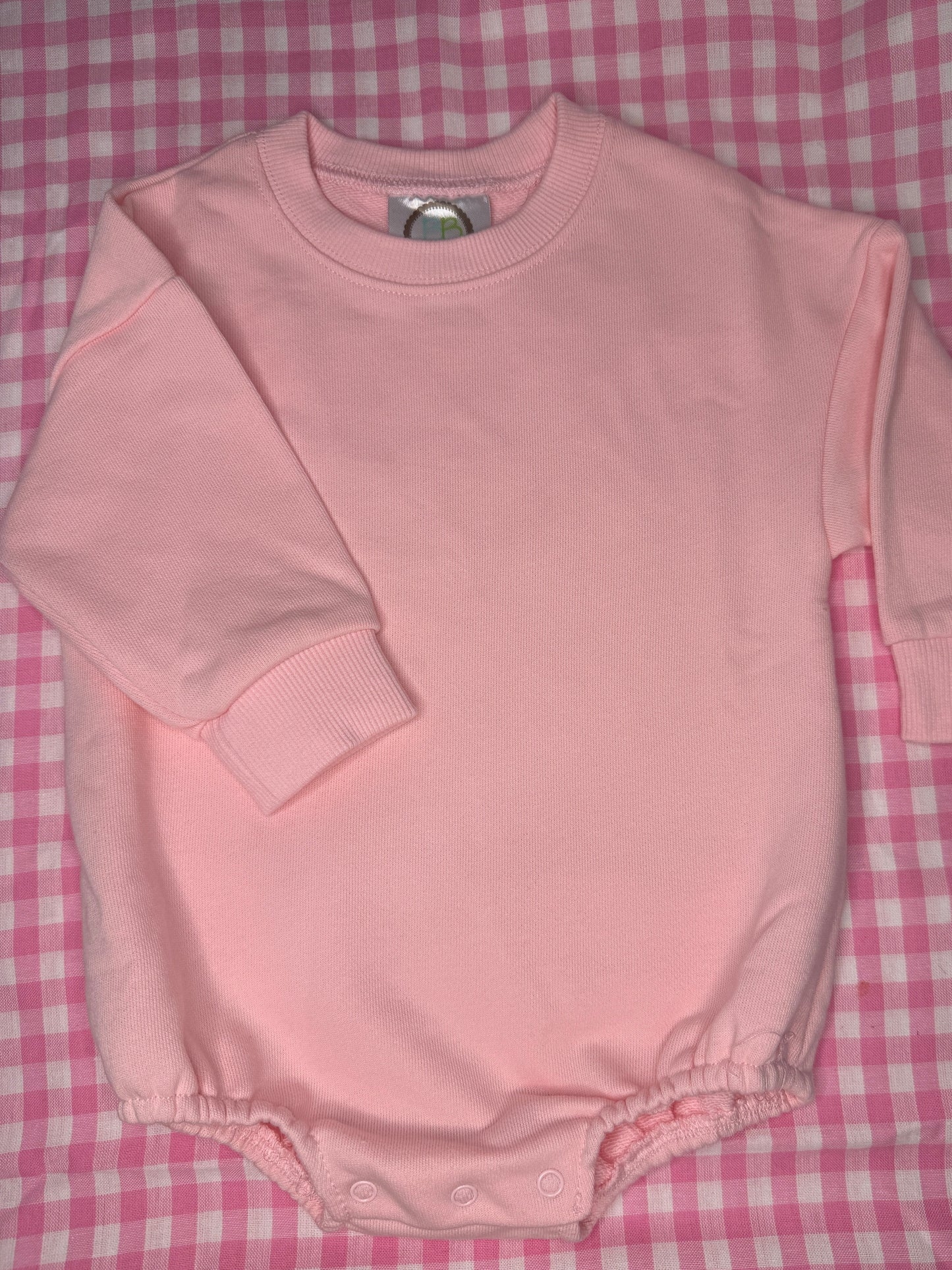 Double Satin Font- Pink Sweatshirt Bubble Romper
