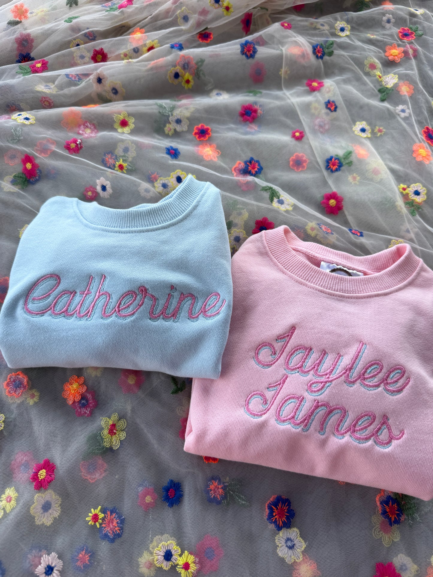 Double Satin Font- Blue Unisex Sweatshirt Bubble Romper