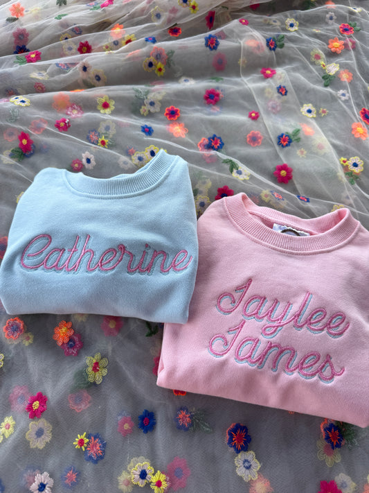 Double Satin Font- Blue Unisex Sweatshirt Bubble Romper
