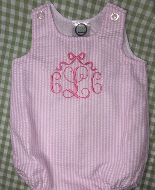 Bow Monogram Pink Seersucker Sun Bubble